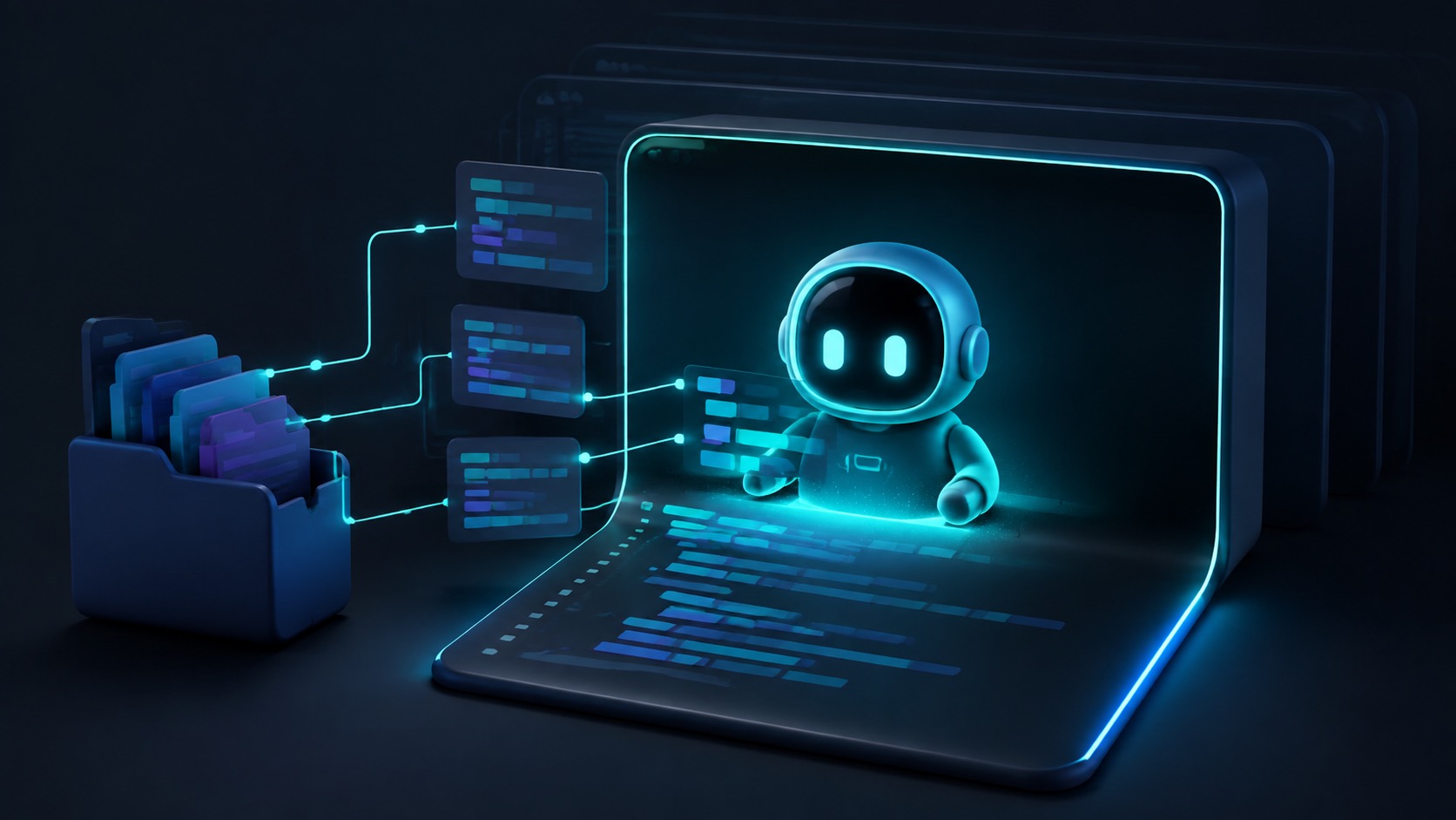 프로젝트 파일과 AI 코딩 터미널이 연결된 개념 이미지